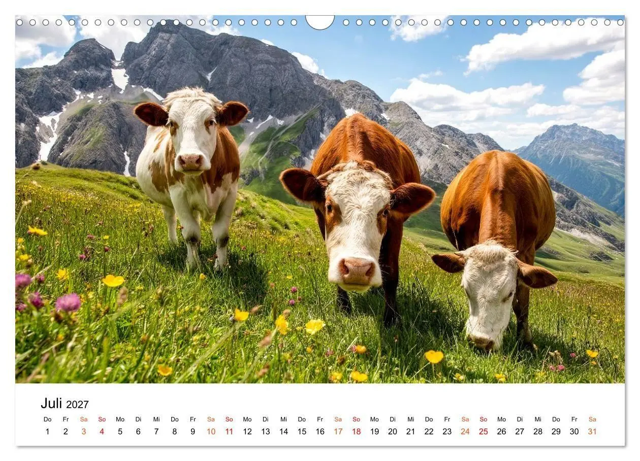 Bild: 9783516819465 | Bergkühe auf der Alm - Natur pur (Wandkalender 2027 DIN A3 quer),...