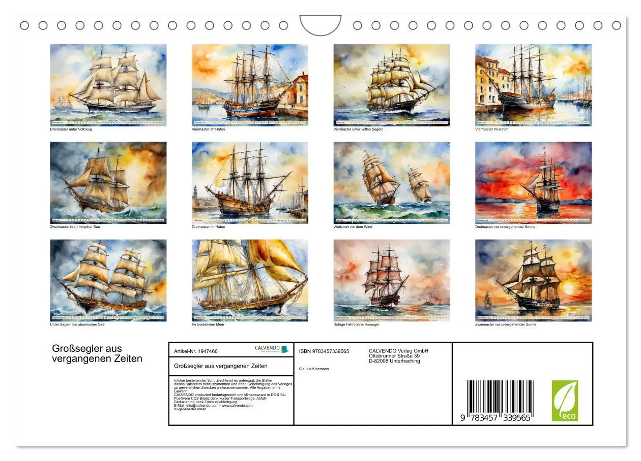Bild: 9783457339565 | Großsegler aus vergangenen Zeiten (Wandkalender 2026 DIN A4 quer),...