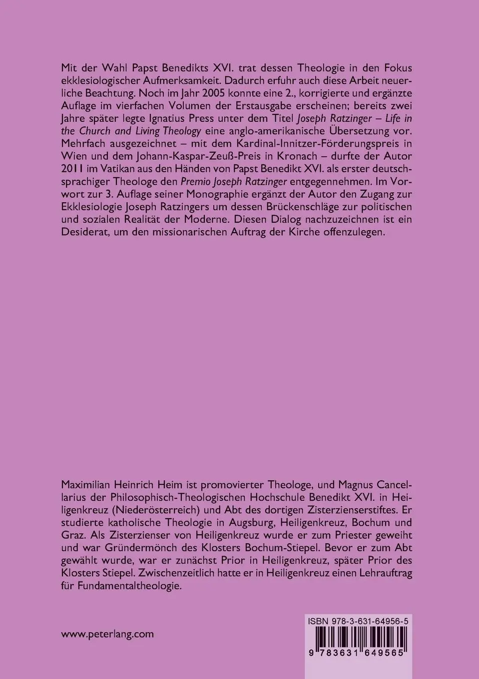 Rückseite: 9783631649565 | Joseph Ratzinger - Kirchliche Existenz und existentielle Theologie
