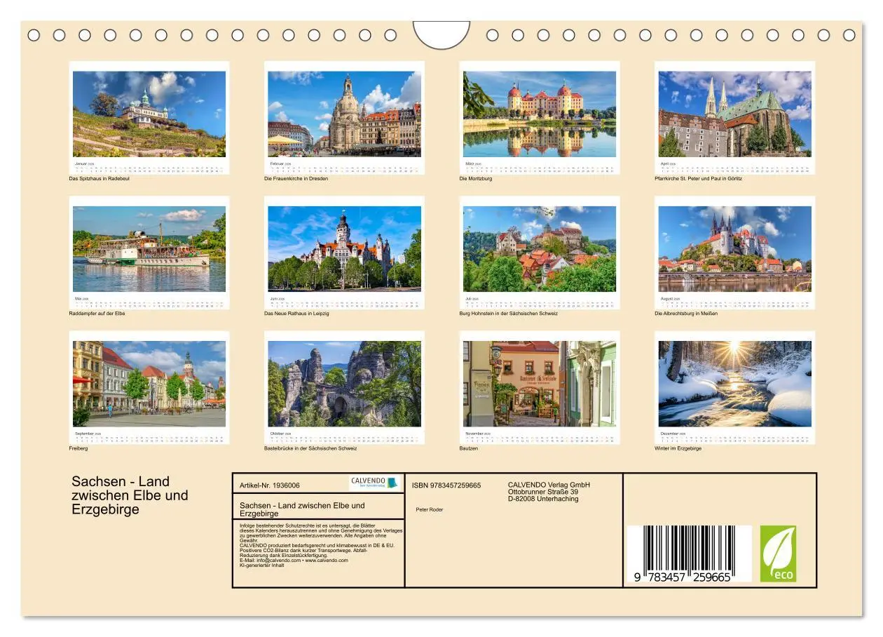 Bild: 9783457259665 | Sachsen - Land zwischen Elbe und Erzgebirge (Wandkalender 2026 DIN...