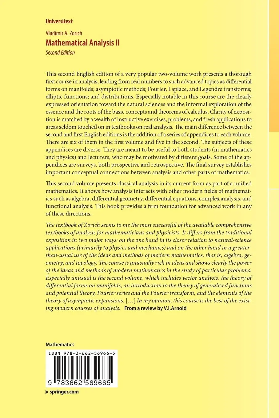 Rückseite: 9783662569665 | Mathematical Analysis II | V. A. Zorich | Taschenbuch | xx | Englisch