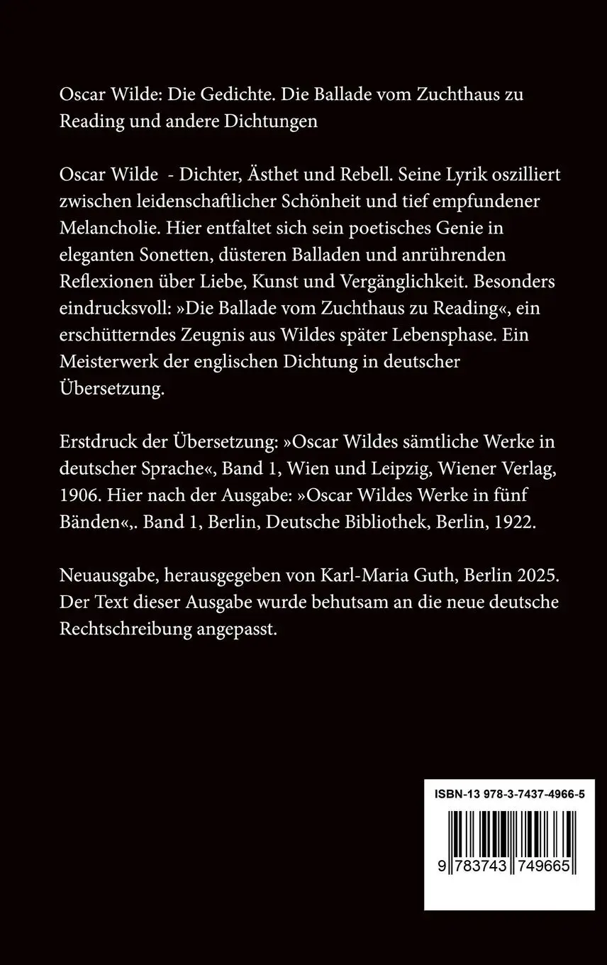 Rückseite: 9783743749665 | Die Gedichte | Oscar Wilde | Buch | 176 S. | Deutsch | 2025