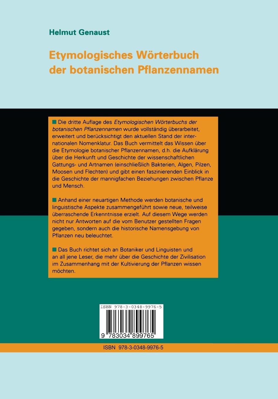 Rückseite: 9783034899765 | Etymologisches Wörterbuch der botanischen Pflanzennamen | Genaust