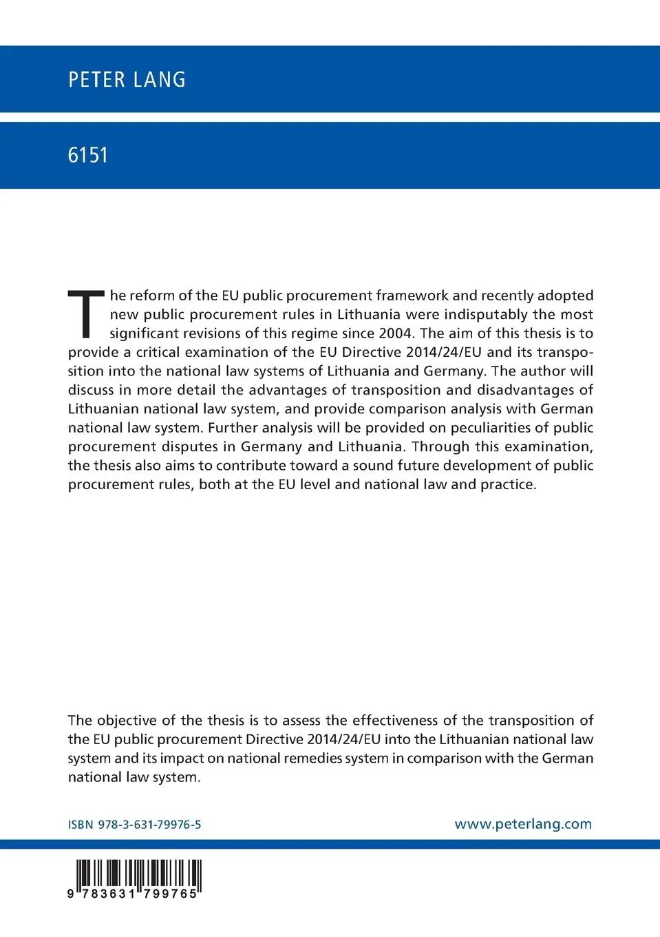 Rückseite: 9783631799765 | Enhancing the Effectiveness of the EU Public Procurement Framework