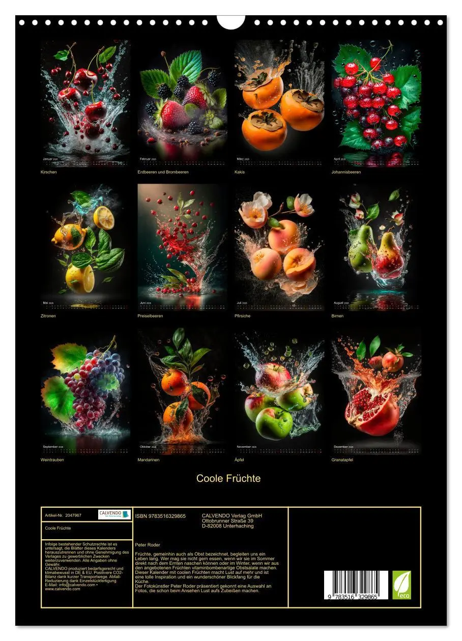 Bild: 9783516329865 | Coole Früchte (Wandkalender 2026 DIN A3 hoch), CALVENDO Monatskalender