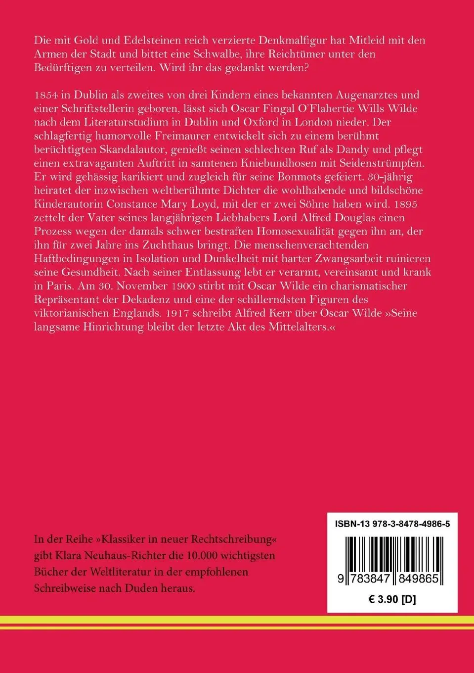 Rückseite: 9783847849865 | Der glückliche Prinz und andere Märchen | Oscar Wilde | Taschenbuch