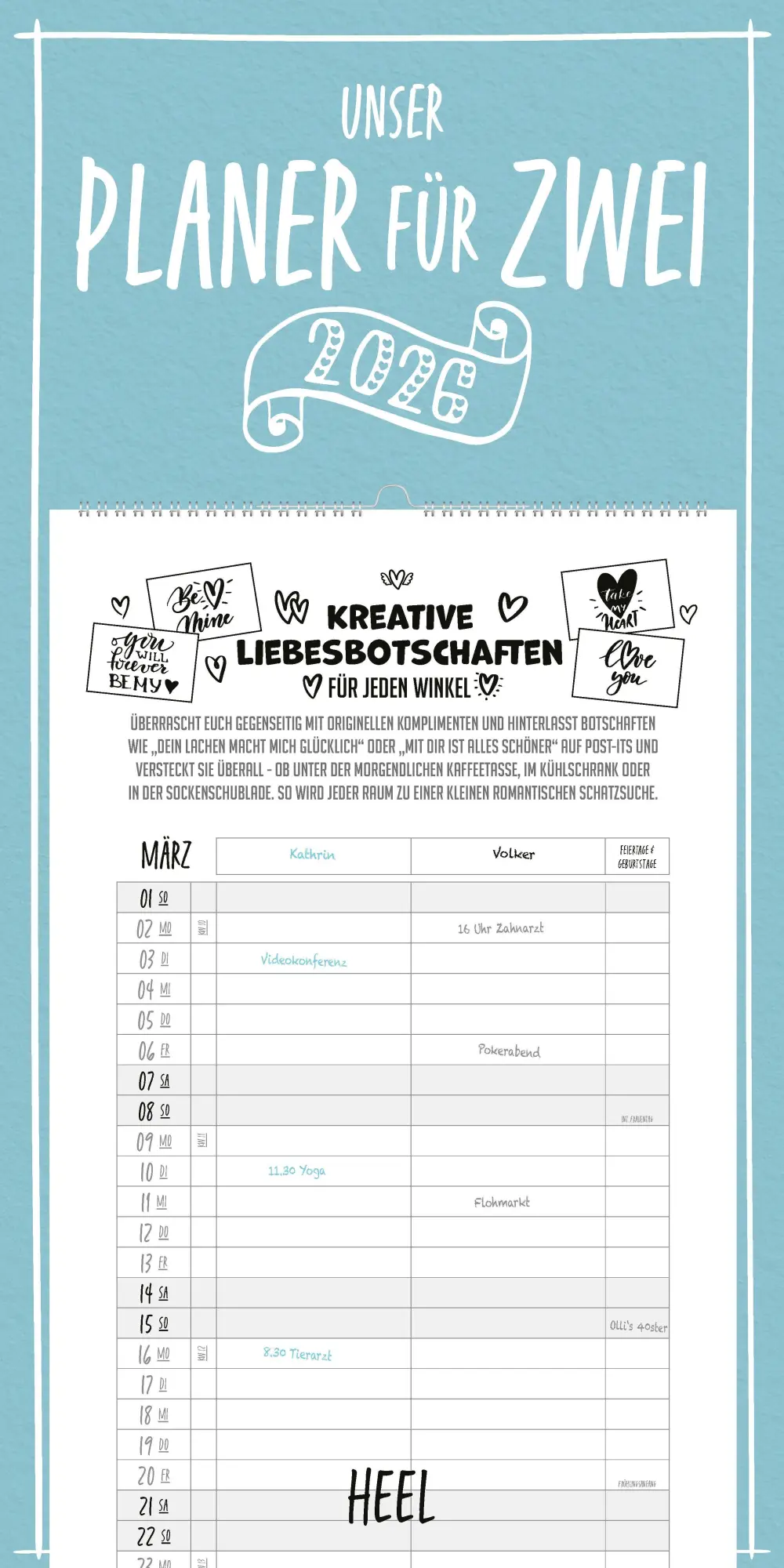 Cover: 9783966649865 | Unser Planer für Zwei - Paarplaner Kalender 2026 | Kalender | 14 S.