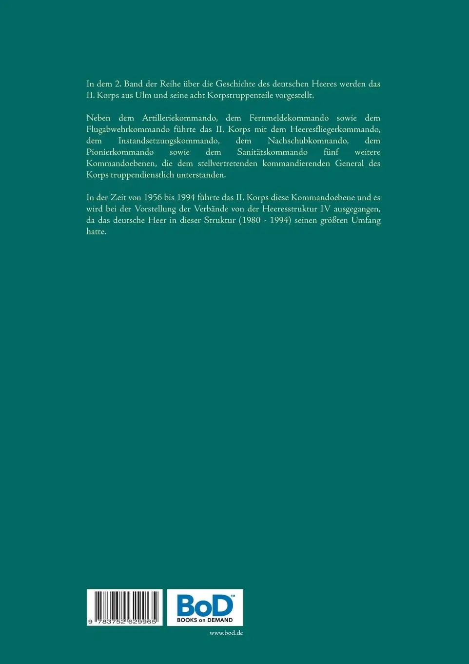 Rückseite: 9783752629965 | Das II. Korps und seine Korpstruppen (1956 - 1994) | Uwe Walter | Buch