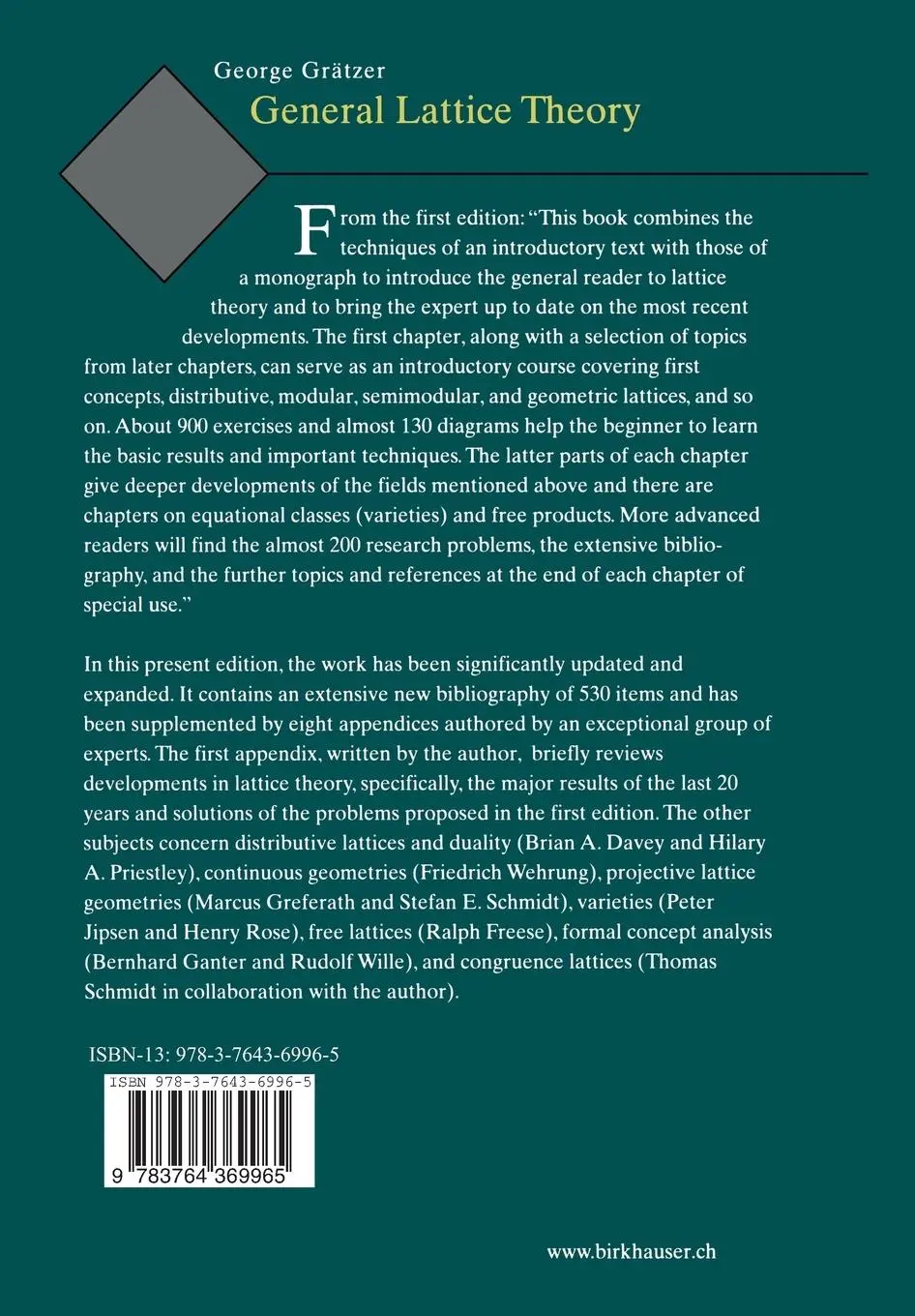 Rückseite: 9783764369965 | General Lattice Theory | Second edition | George Grätzer | Taschenbuch