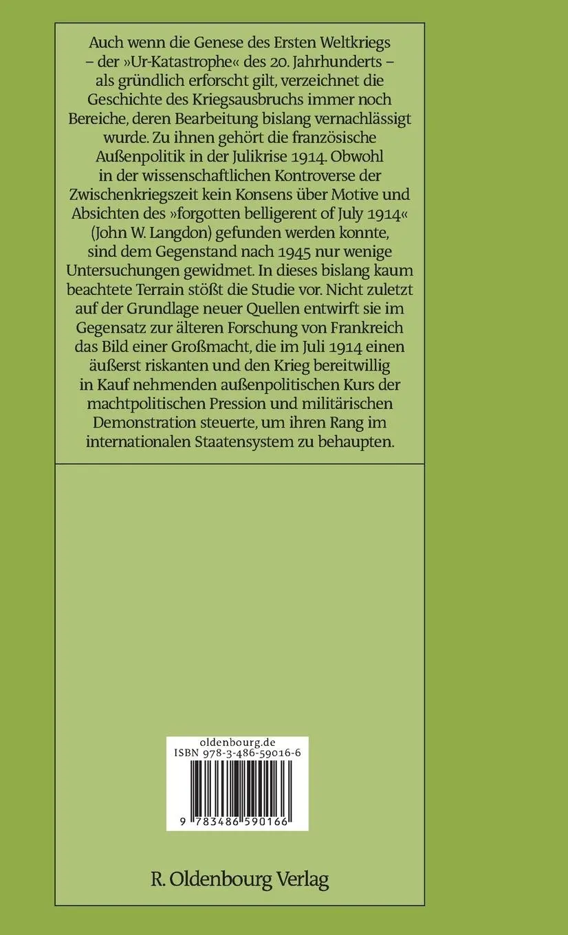 Rückseite: 9783486590166 | Frankreichs Außenpolitik in der Julikrise 1914 | Stefan Schmidt | Buch