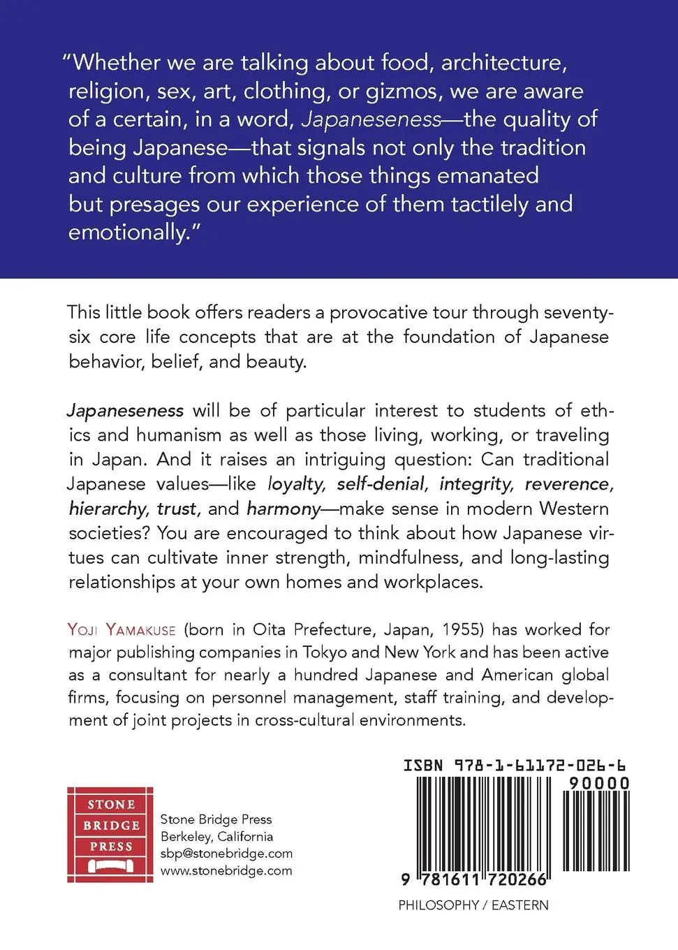 Rückseite: 9781611720266 | Japaneseness | A Guide to Values and Virtues | Yoji Yamakuse | Buch