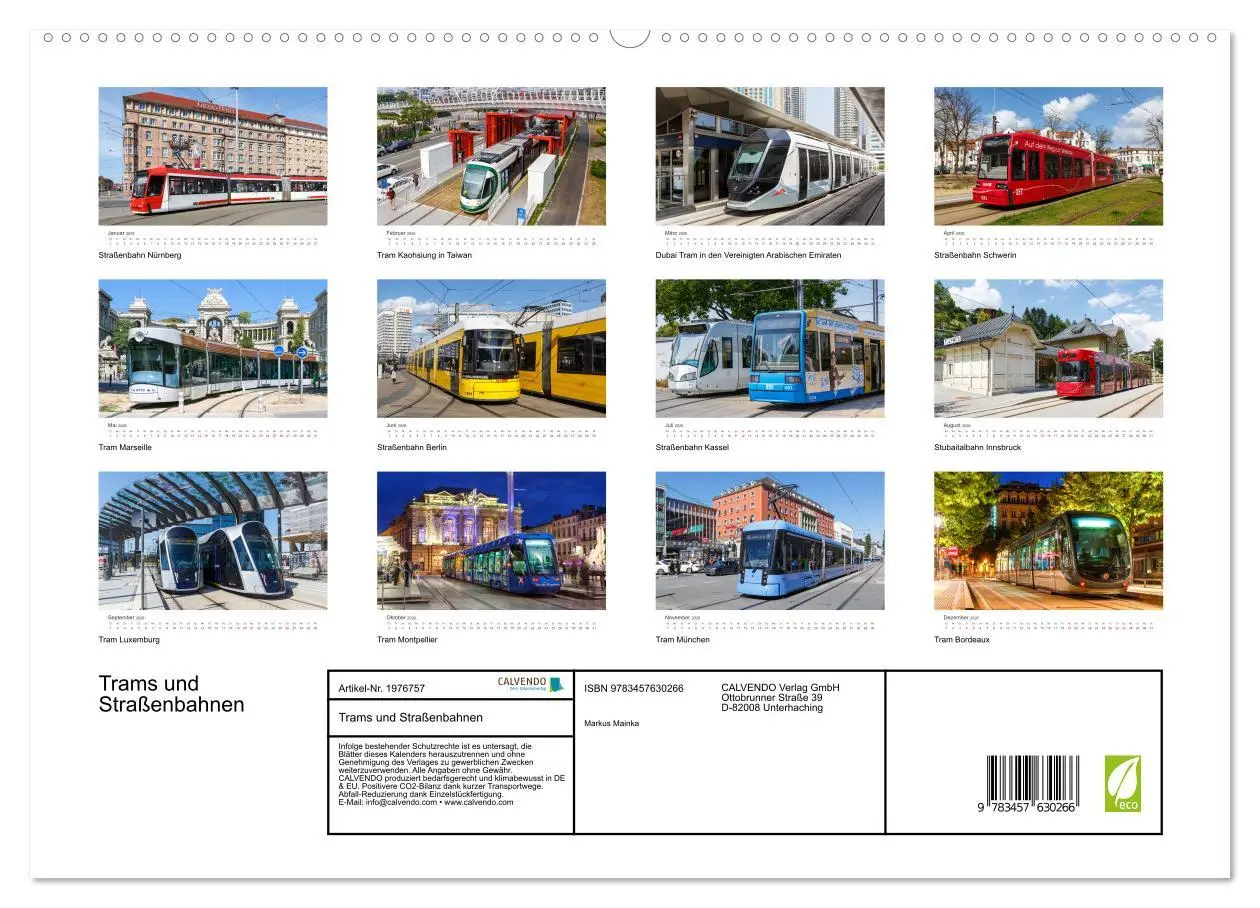 Bild: 9783457630266 | Trams und Straßenbahnen (Wandkalender 2026 DIN A2 quer), CALVENDO...
