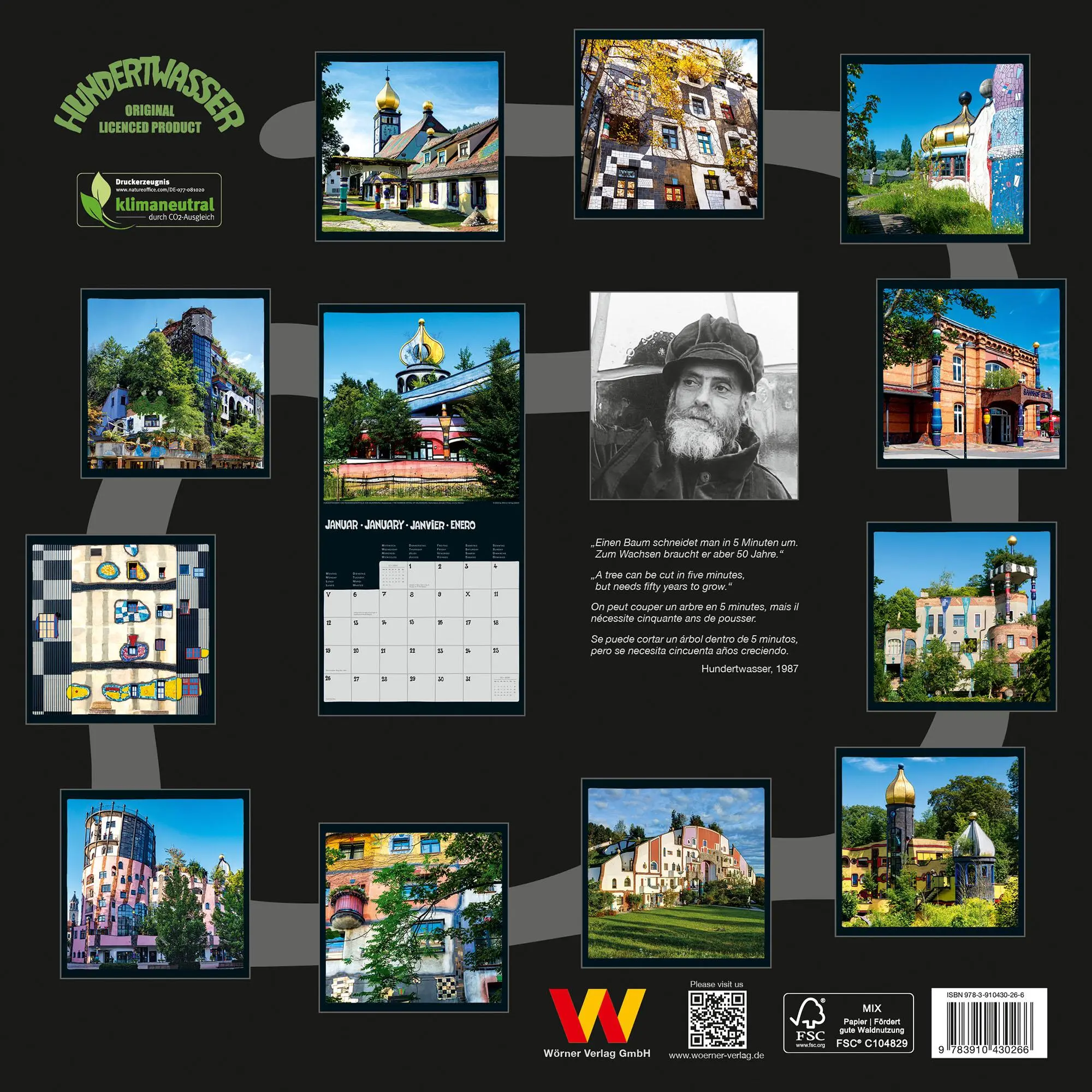 Rückseite: 9783910430266 | Hundertwasser Broschürenkalender Architektur 2026 | Wörner Verlag GmbH
