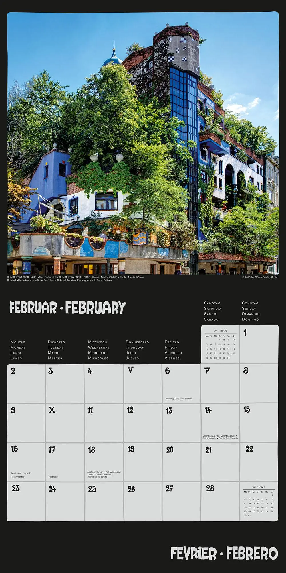 Bild: 9783910430266 | Hundertwasser Broschürenkalender Architektur 2026 | Wörner Verlag GmbH