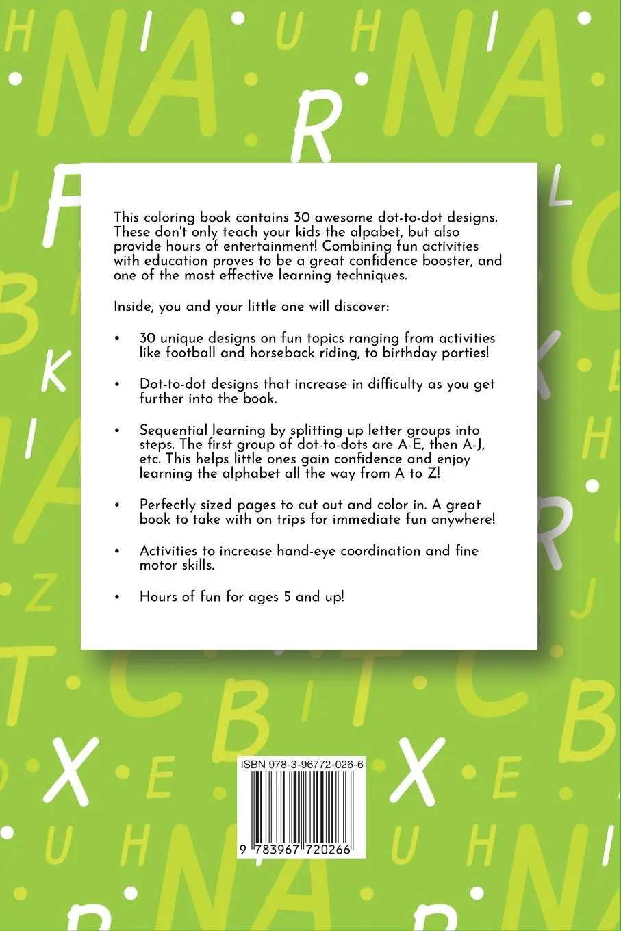 Rückseite: 9783967720266 | Dot-To-Dot Alphabet - Learn Your ABC's Coloring Workbook | Books