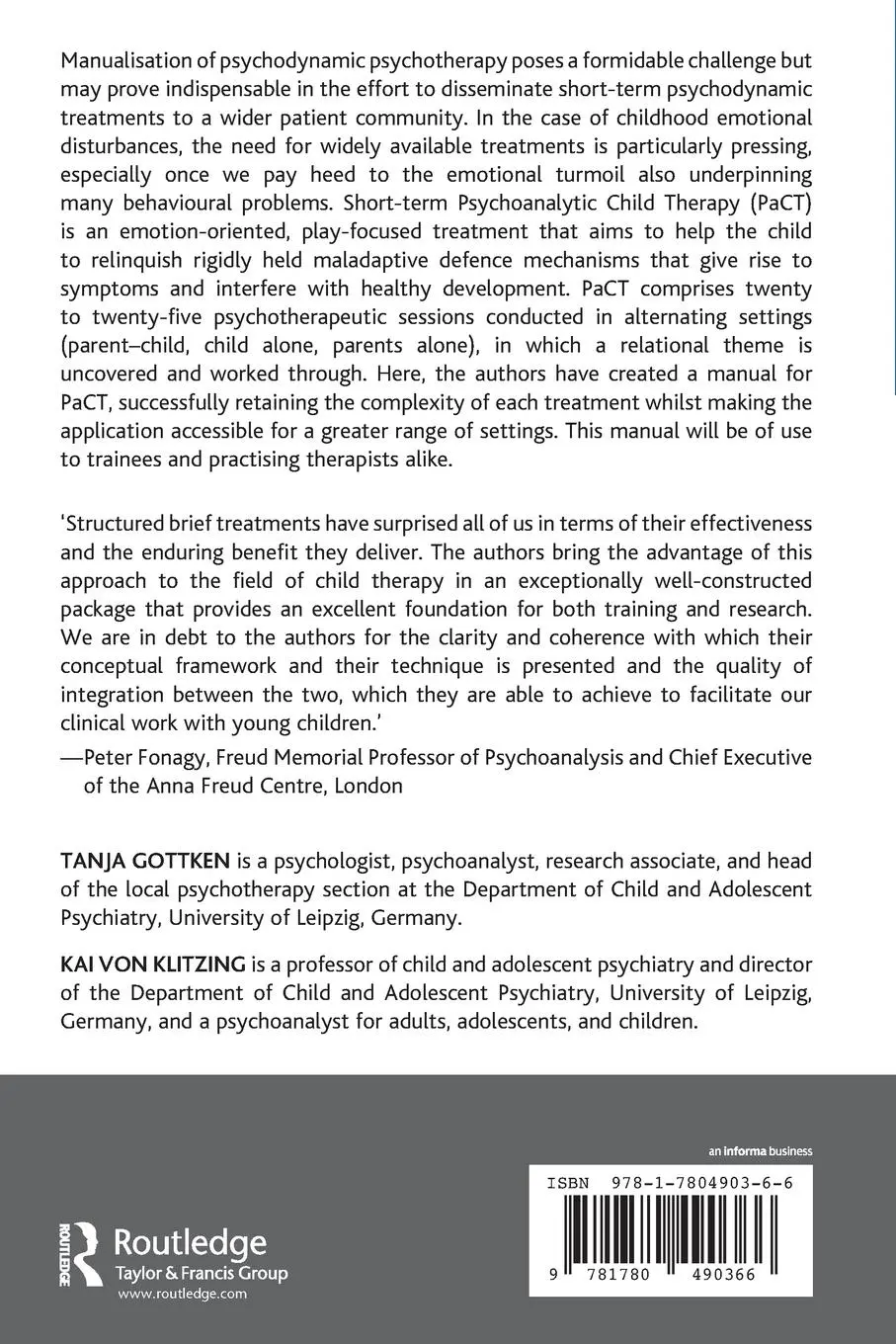 Rückseite: 9781780490366 | Manual for Short-term Psychoanalytic Child Therapy (PaCT) | Buch