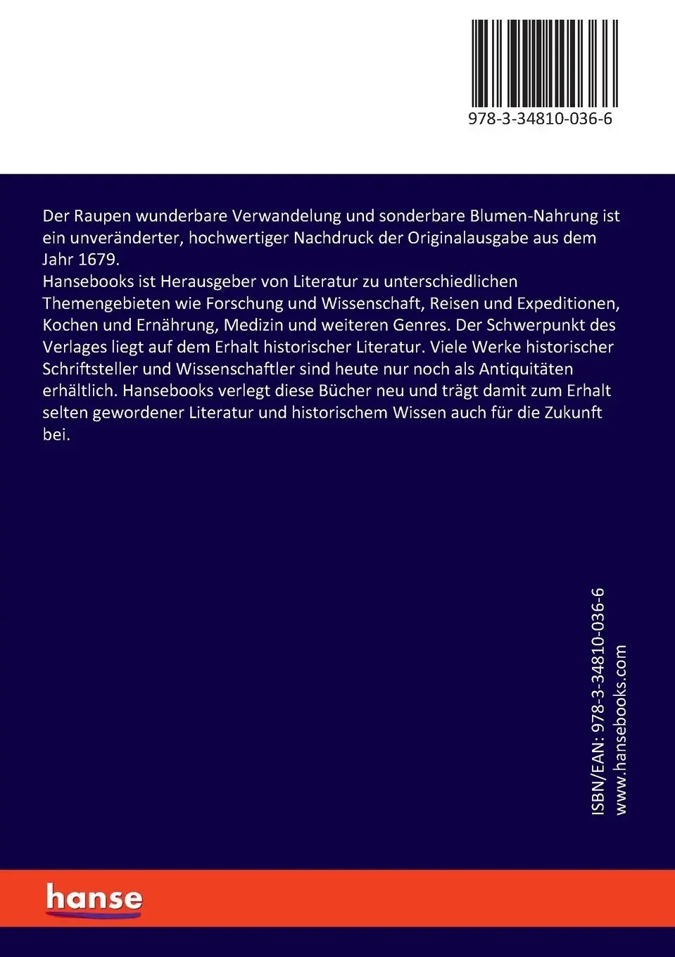 Rückseite: 9783348100366 | Der Raupen wunderbare Verwandelung und sonderbare Blumen-Nahrung