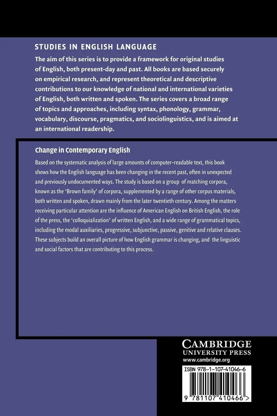 Rückseite: 9781107410466 | Change in Contemporary English | Geoffrey Leech (u. a.) | Taschenbuch