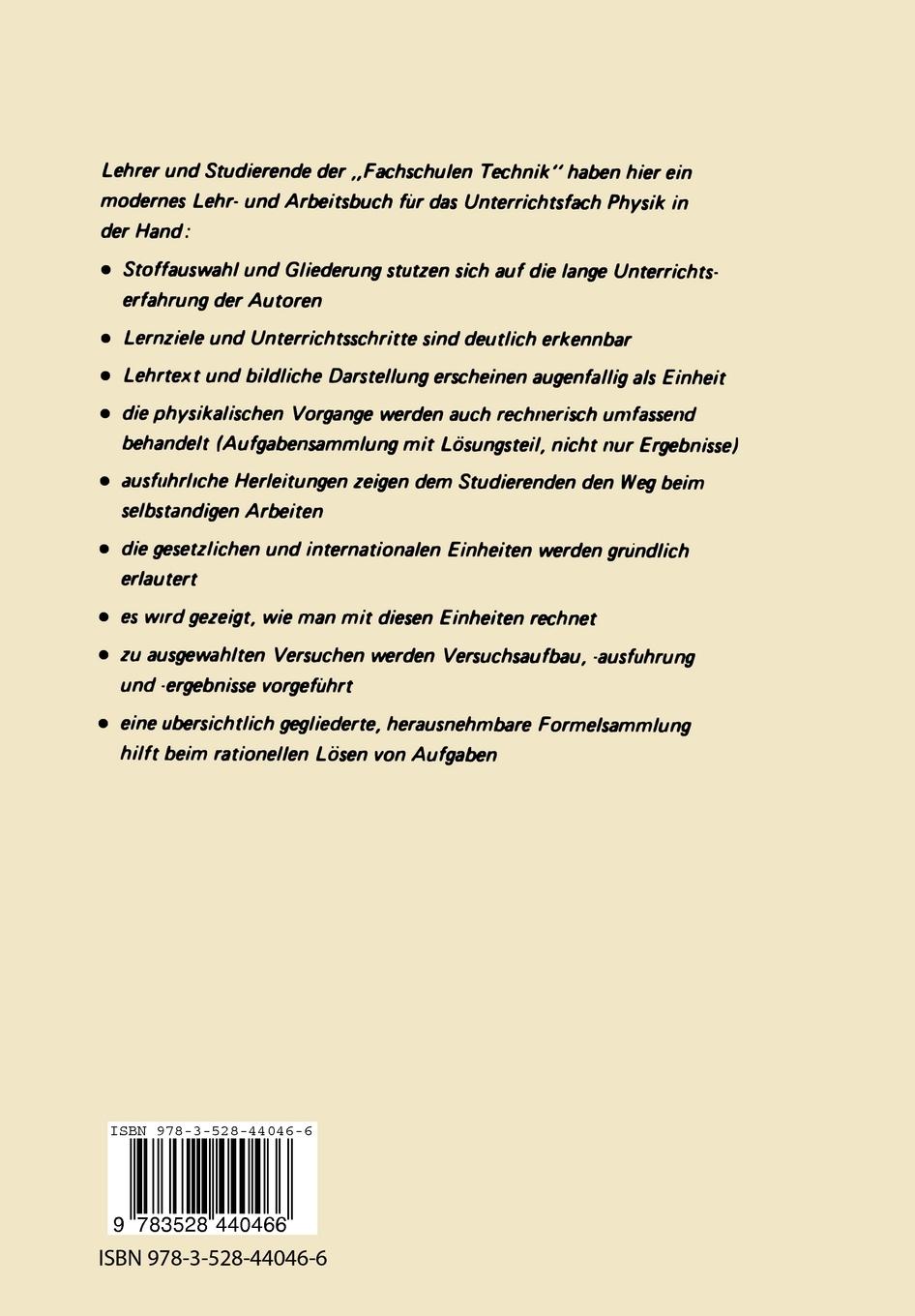 Rückseite: 9783528440466 | Physik | Grundlagen · Versuche · Aufgaben · Lösungen | Alfred Böge
