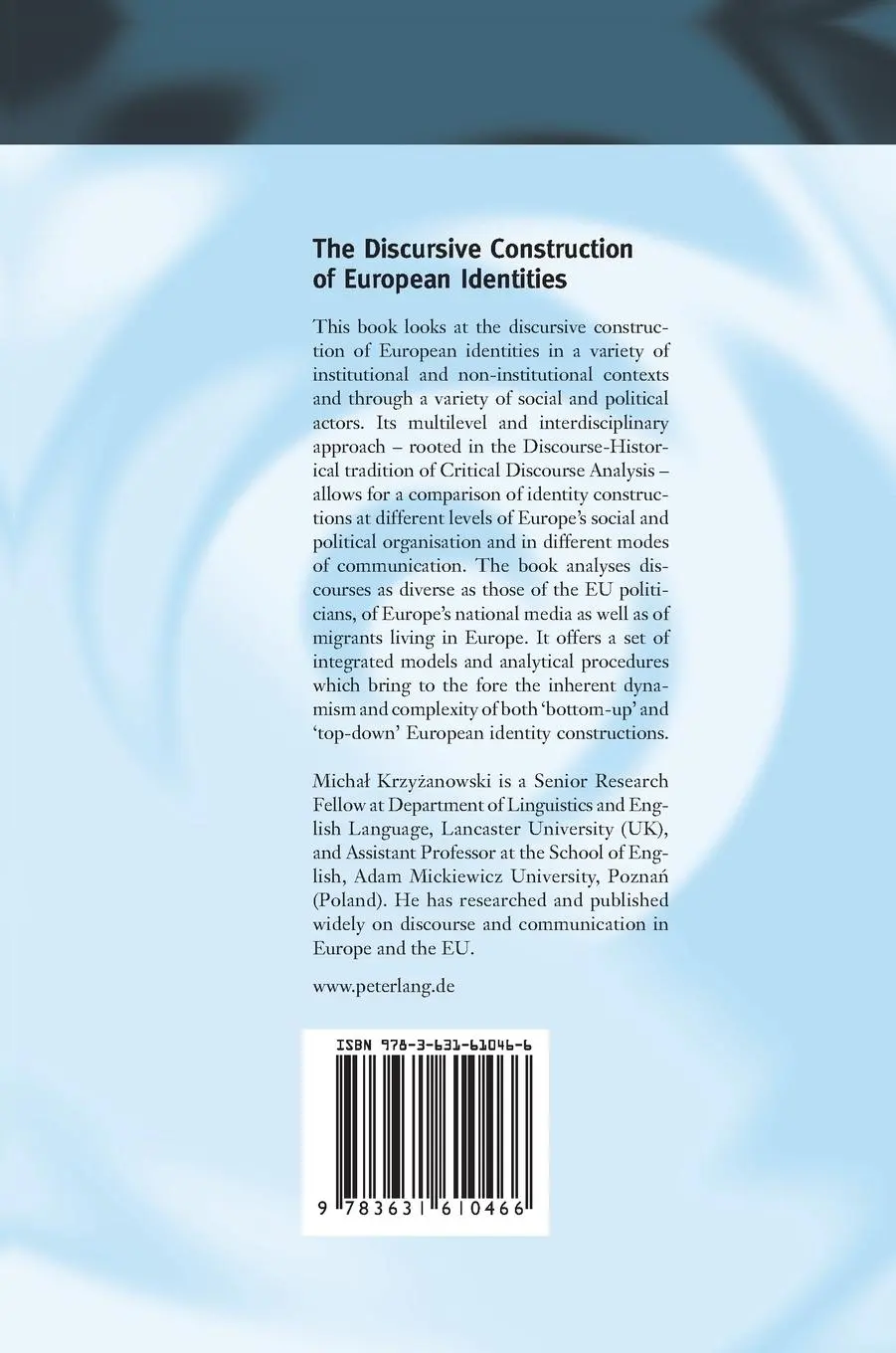 Rückseite: 9783631610466 | The Discursive Construction of European Identities | Krzyzanowski