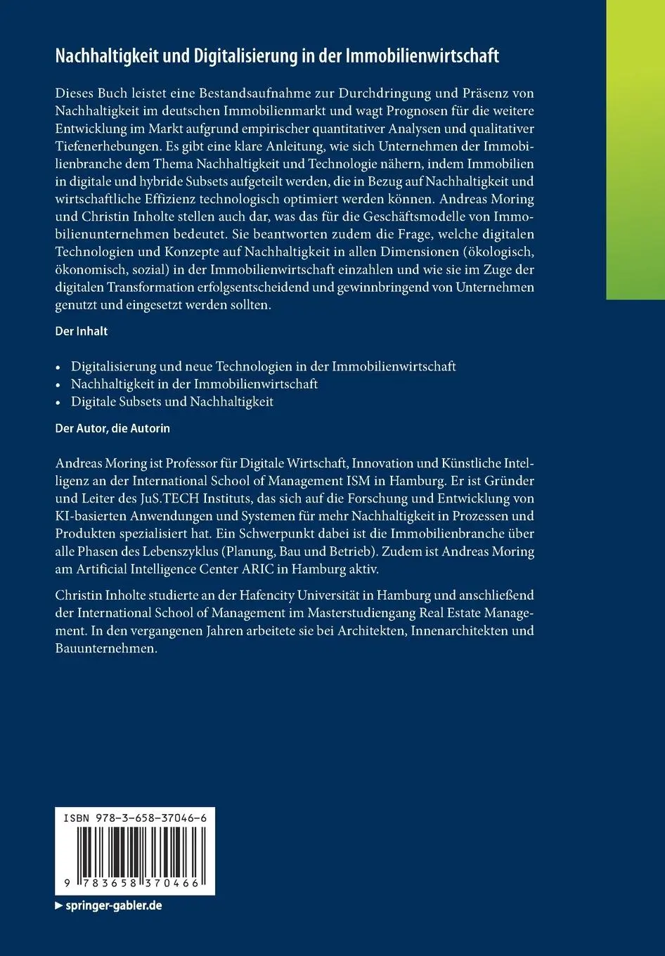 Rückseite: 9783658370466 | Nachhaltigkeit und Digitalisierung in der Immobilienwirtschaft | Buch