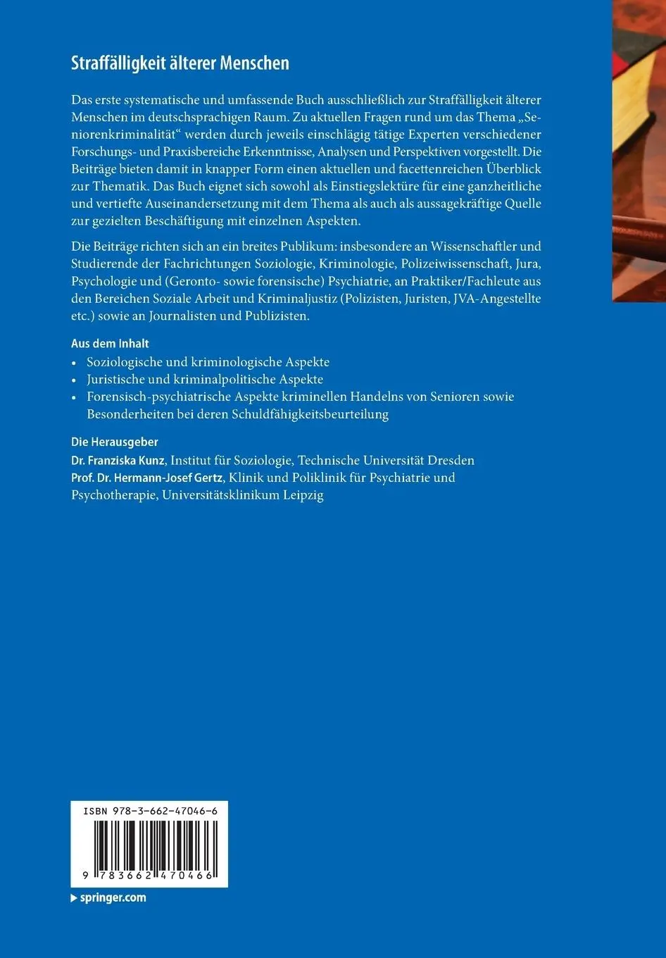 Rückseite: 9783662470466 | Straffälligkeit älterer Menschen | Hermann-Josef Gertz (u. a.) | Buch
