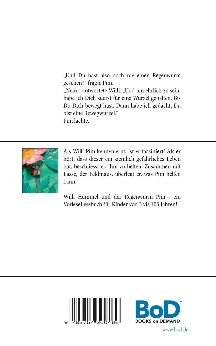 Rückseite: 9783754300466 | Willi Hummel und der Regenwurm Pim | Christina de Groot | Taschenbuch