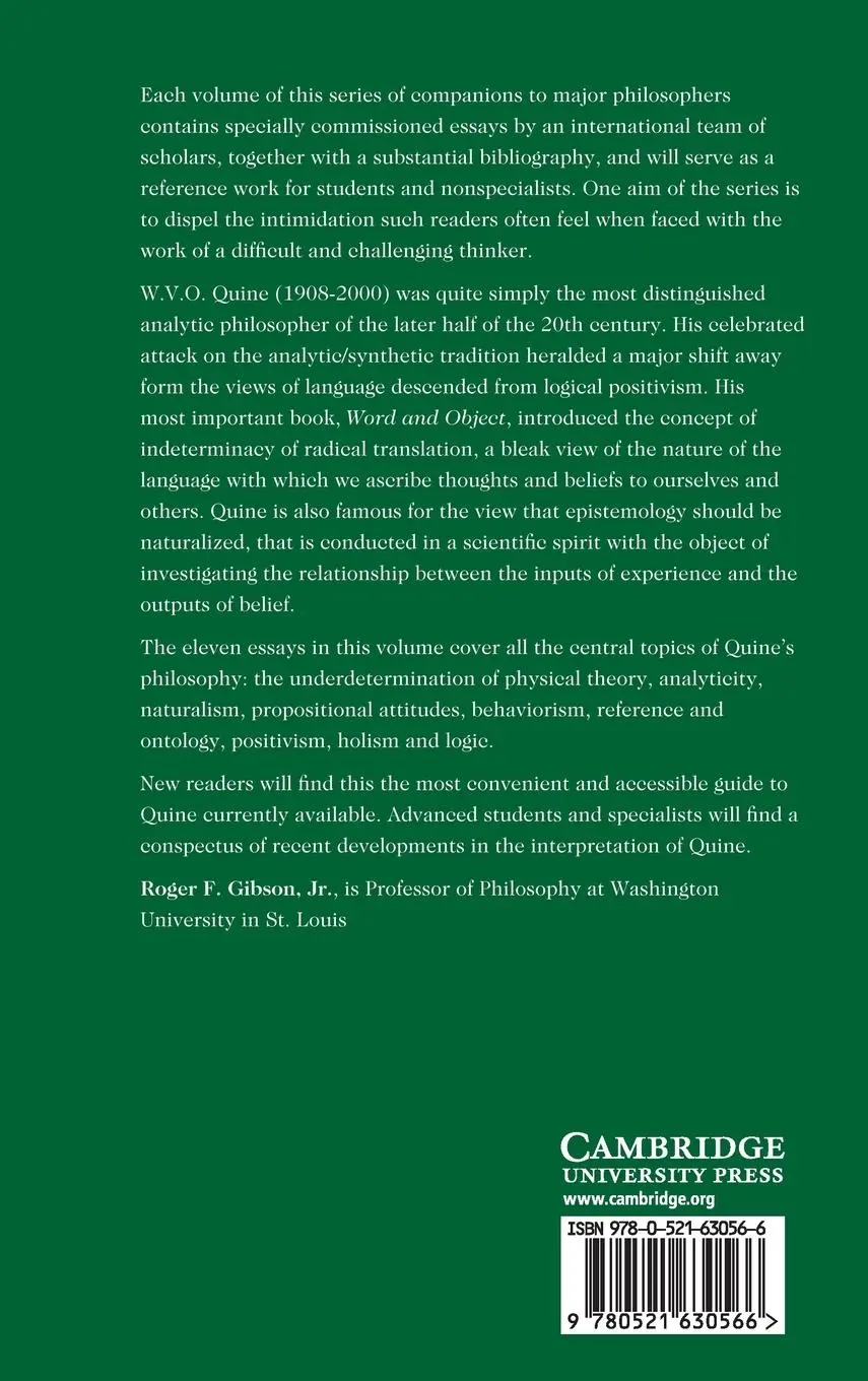 Rückseite: 9780521630566 | The Cambridge Companion to Quine | Roger F. Gibson Jr. | Buch | 2016