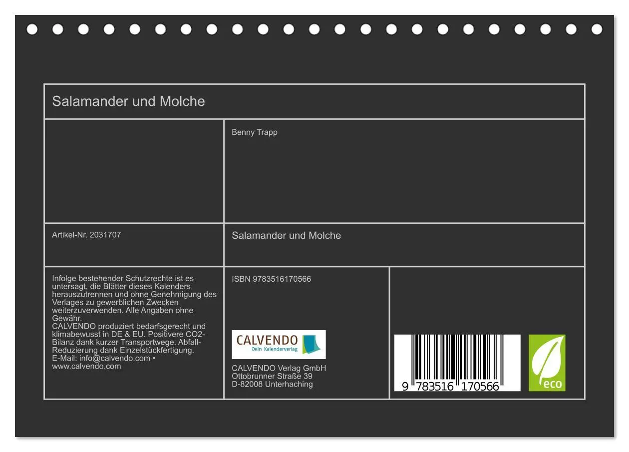 Bild: 9783516170566 | Salamander und Molche (Tischkalender 2026 DIN A5 quer), CALVENDO...