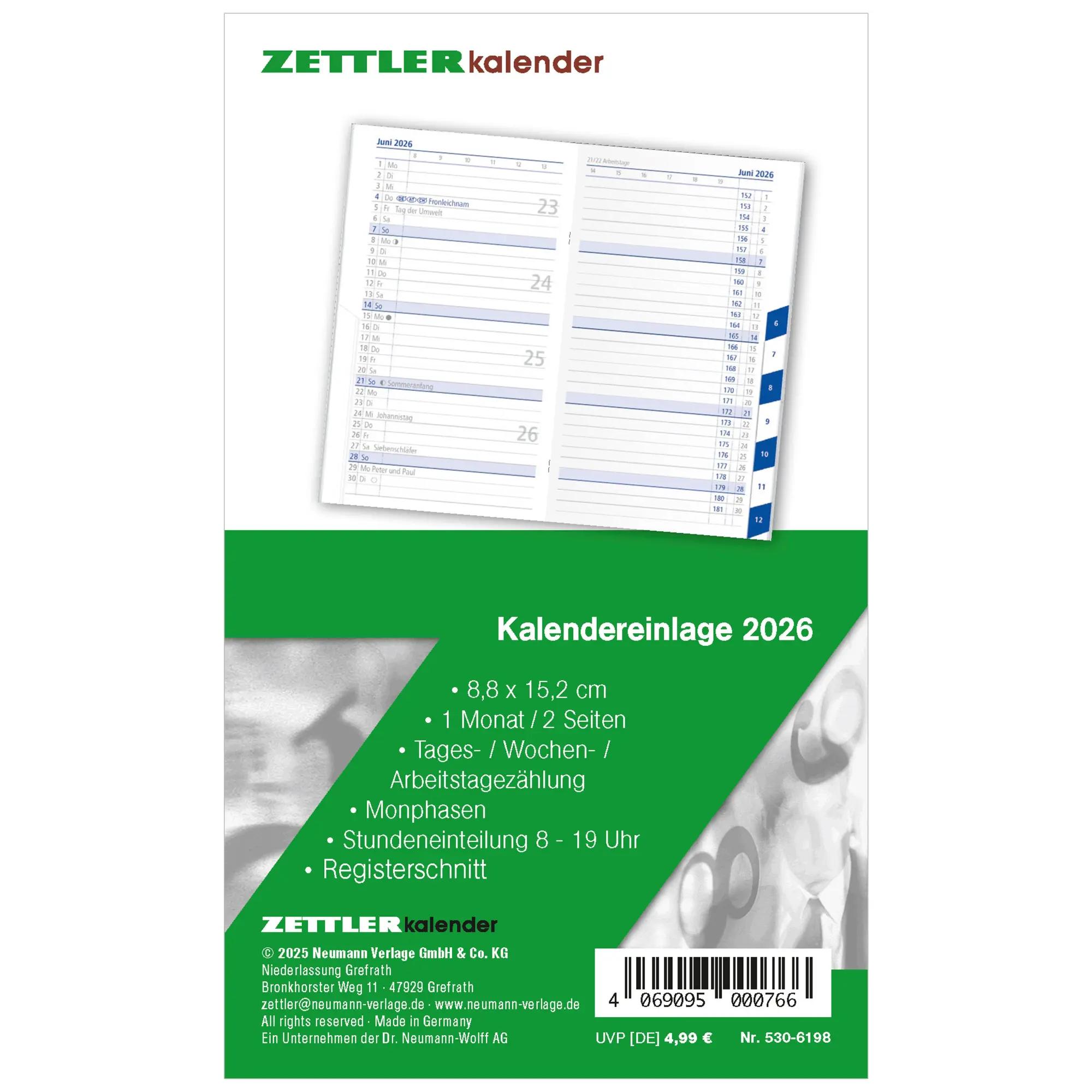 Cover: 4069095000766 | Kalender-Ersatzeinlage 2026 - für den Taschenplaner Typ 530 -...