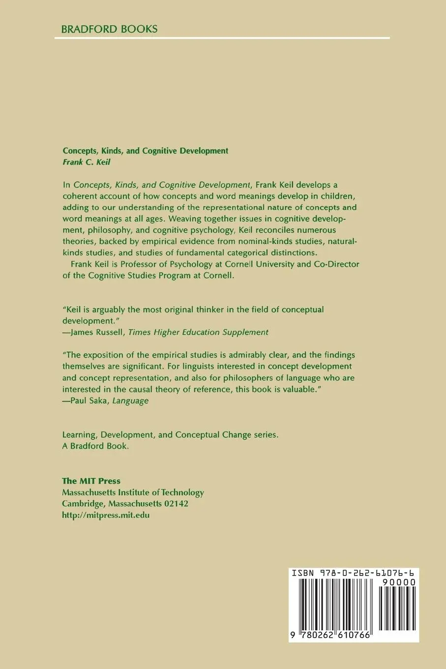 Rückseite: 9780262610766 | Concepts, Kinds, and Cognitive Development | Frank C. Keil | Buch