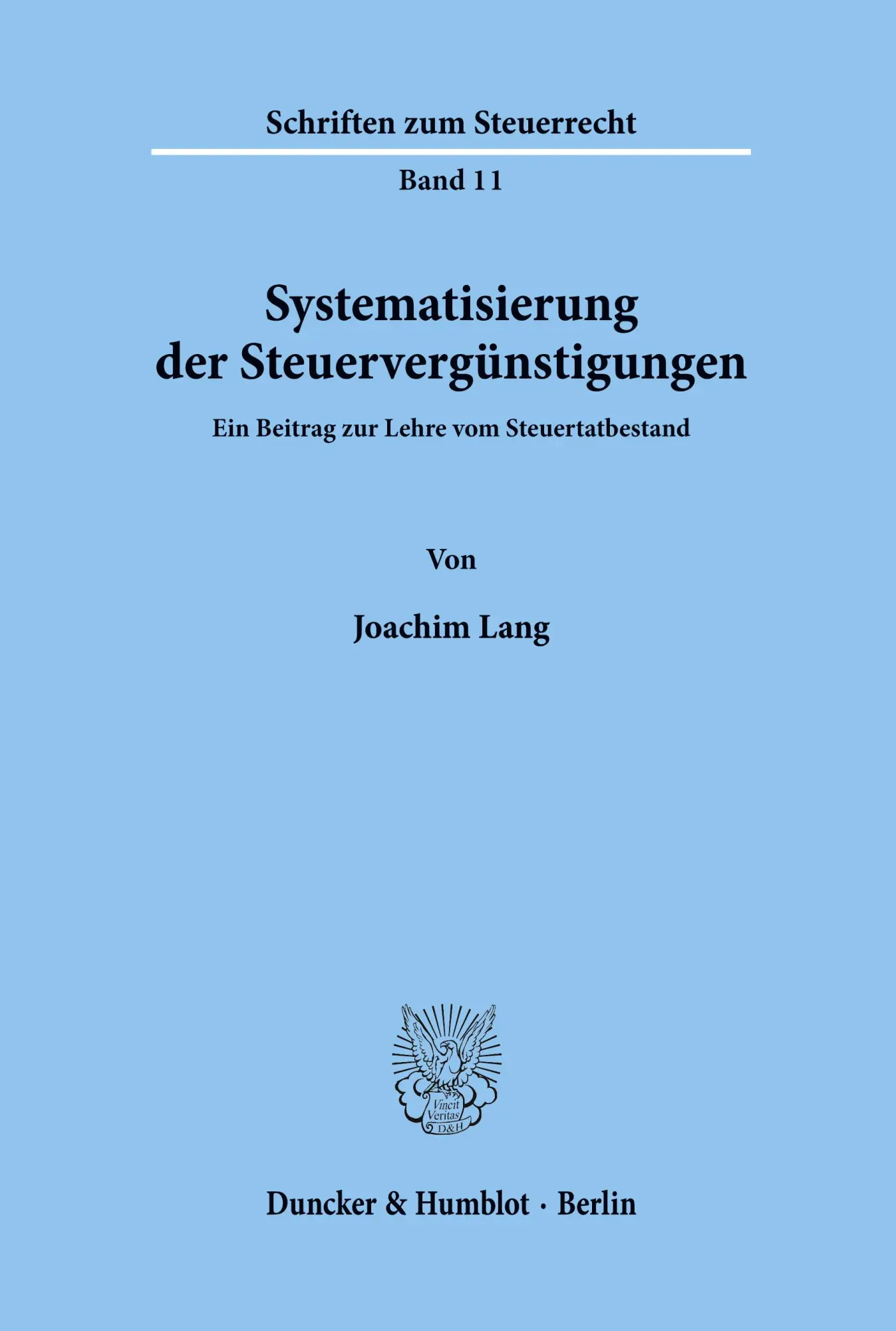 Cover: 9783428030866 | Systematisierung der Steuervergünstigungen. | Joachim Lang | Buch