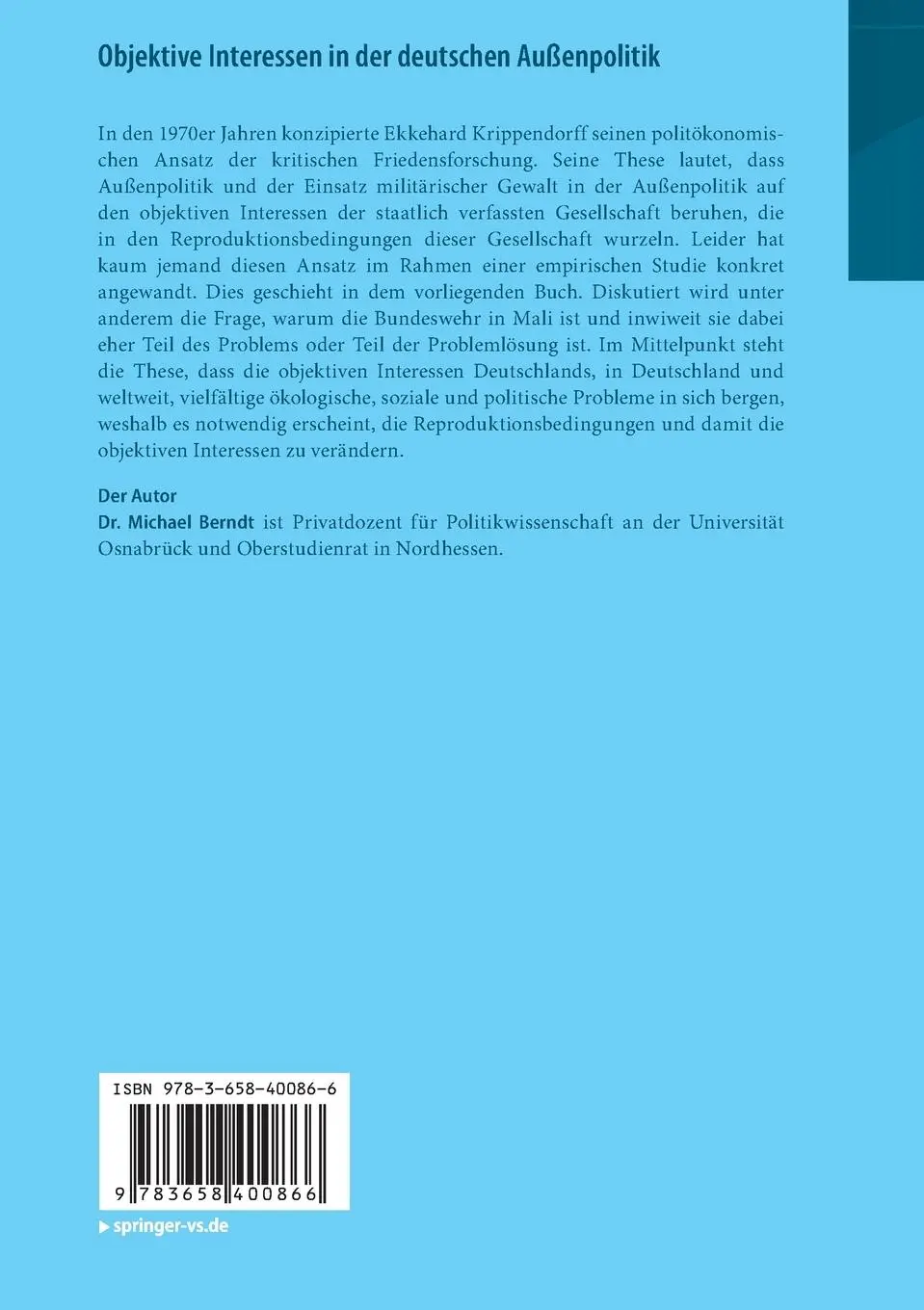 Rückseite: 9783658400866 | Objektive Interessen in der deutschen Außenpolitik | Michael Berndt