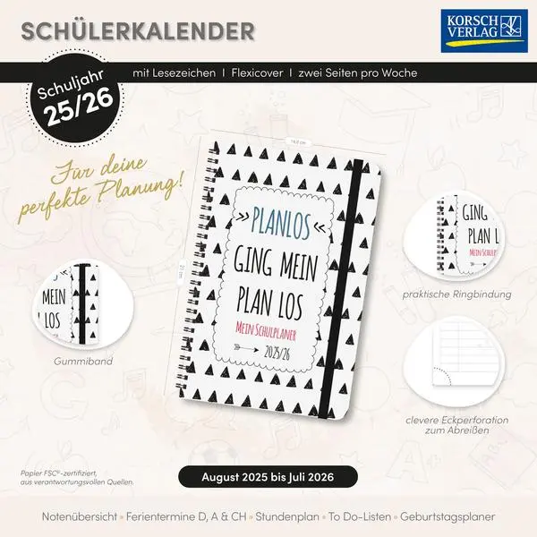 Bild: 9783731890966 | Schülerkalender Planlos 2025/2026 | Verlag Korsch | Taschenbuch | 2026