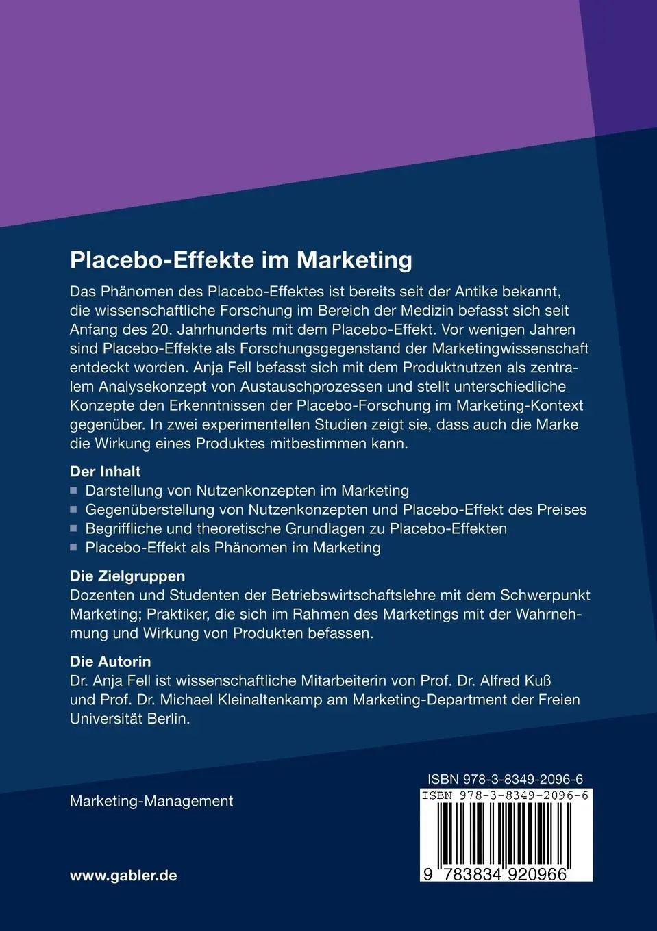 Rückseite: 9783834920966 | Placebo-Effekte im Marketing | Anja Fell | Taschenbuch | xvii | 2010