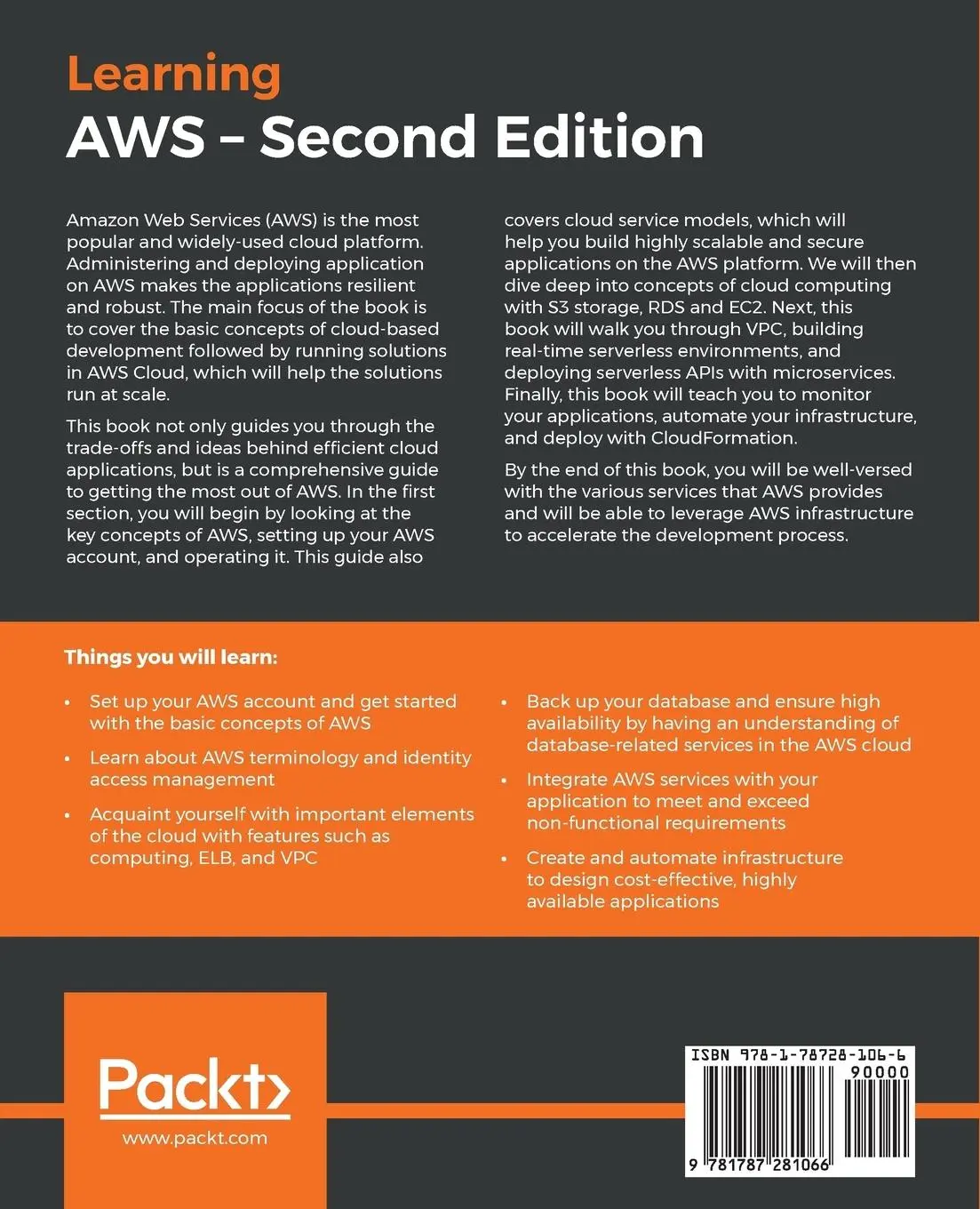 Rückseite: 9781787281066 | Learning AWS - Second Edition | Aurobindo Sarkar (u. a.) | Taschenbuch