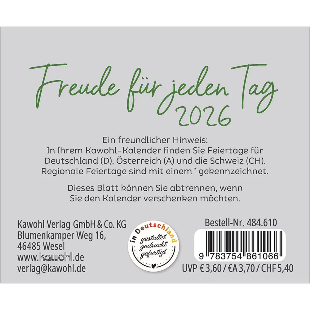 Bild: 9783754861066 | Freude für jeden Tag 2026 | Kalender | Spiralbindung | 14 S. | Deutsch