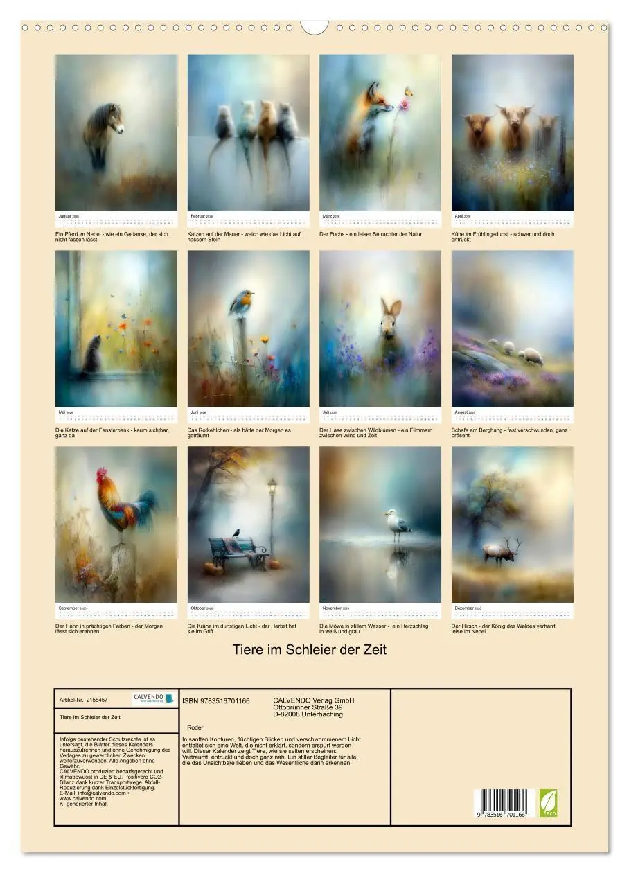 Bild: 9783516701166 | Tiere im Schleier der Zeit (Wandkalender 2026 DIN A2 hoch),...