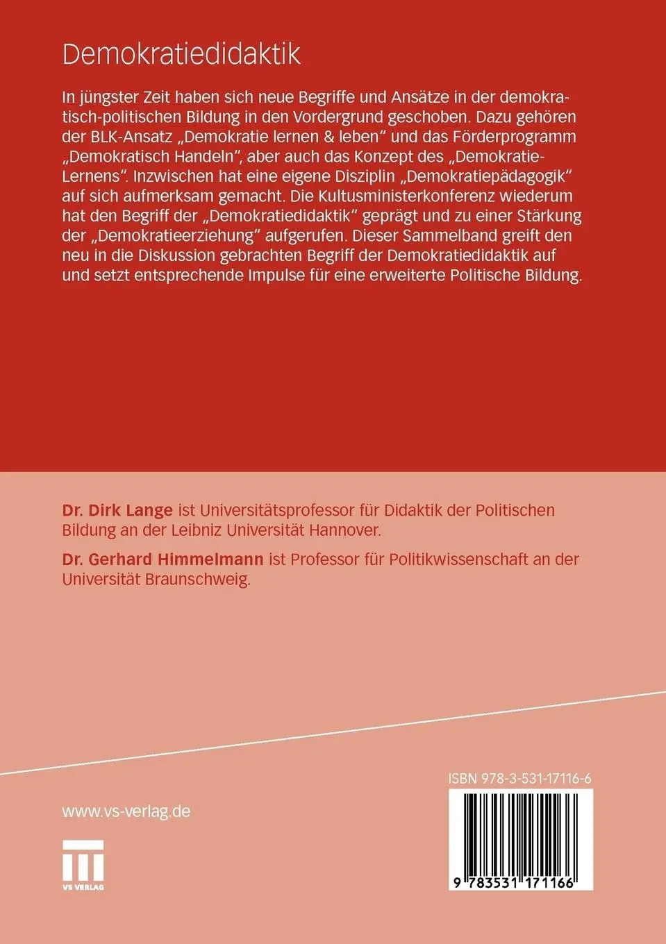 Rückseite: 9783531171166 | Demokratiedidaktik | Impulse für die Politische Bildung | Taschenbuch