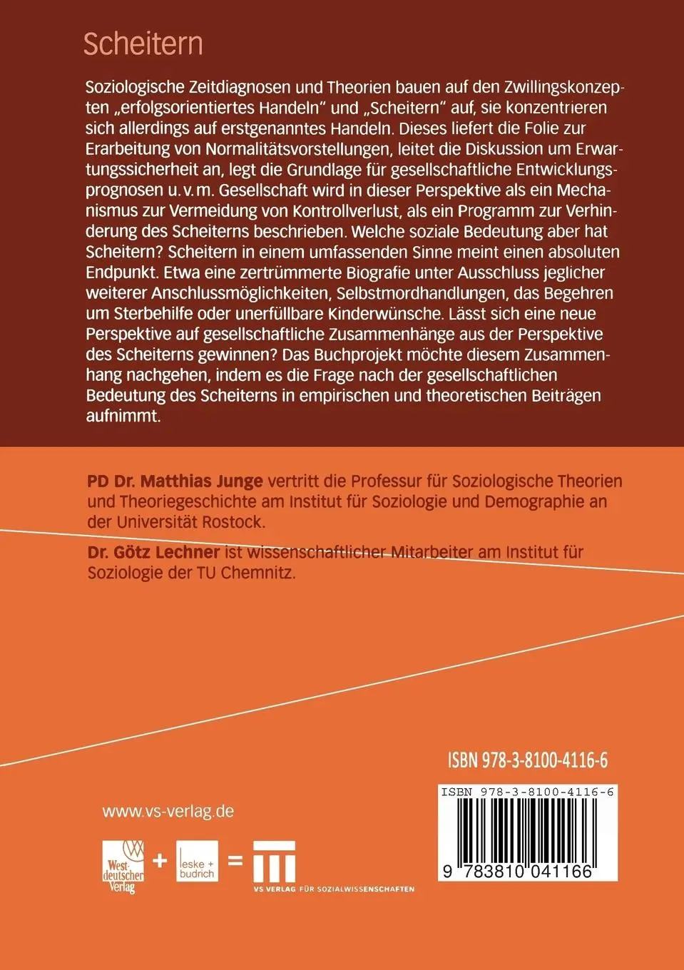 Rückseite: 9783810041166 | Scheitern | Aspekte eines sozialen Phänomens | Götz Lechner (u. a.)