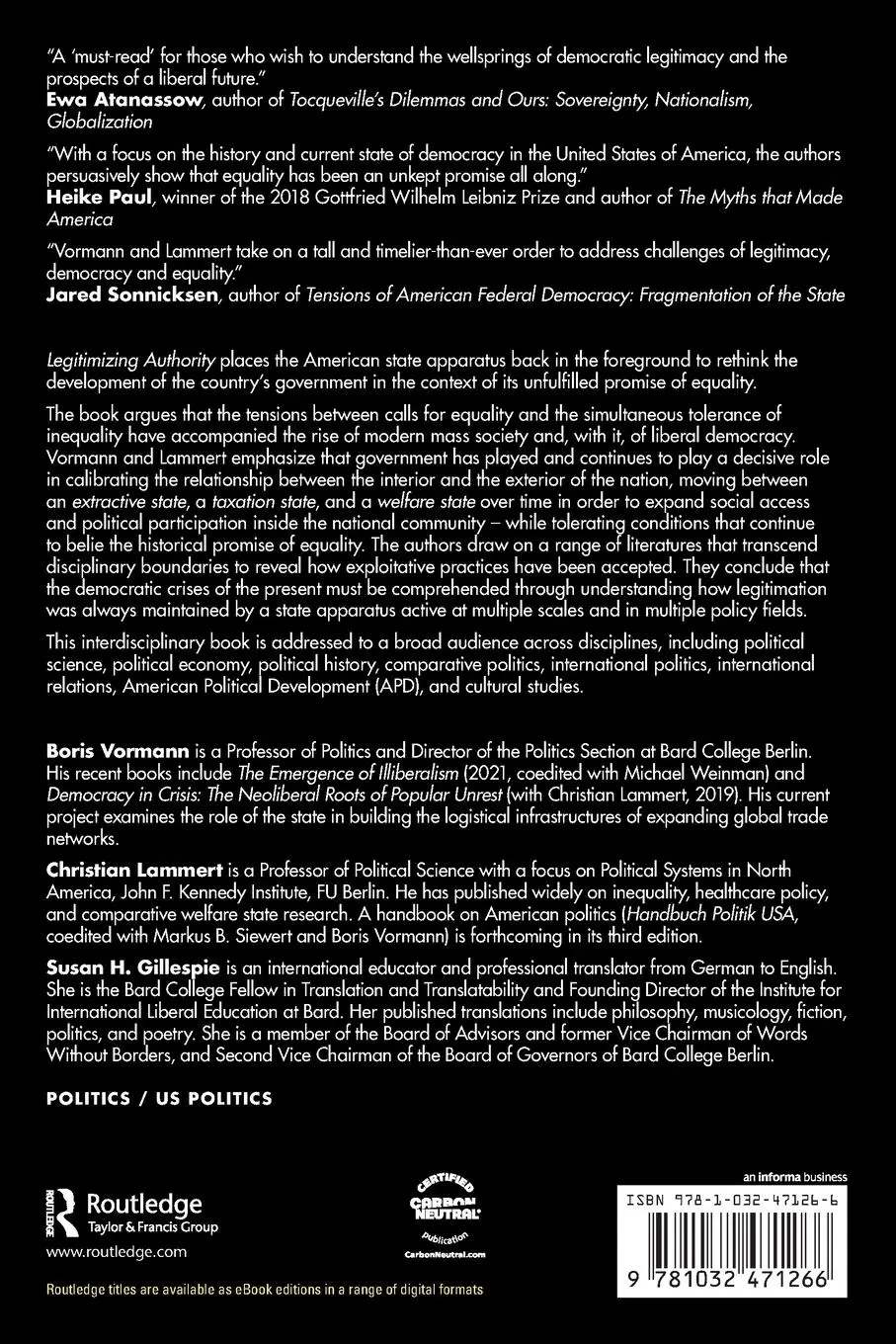 Rückseite: 9781032471266 | Legitimizing Authority | Boris Vormann (u. a.) | Taschenbuch | 2025