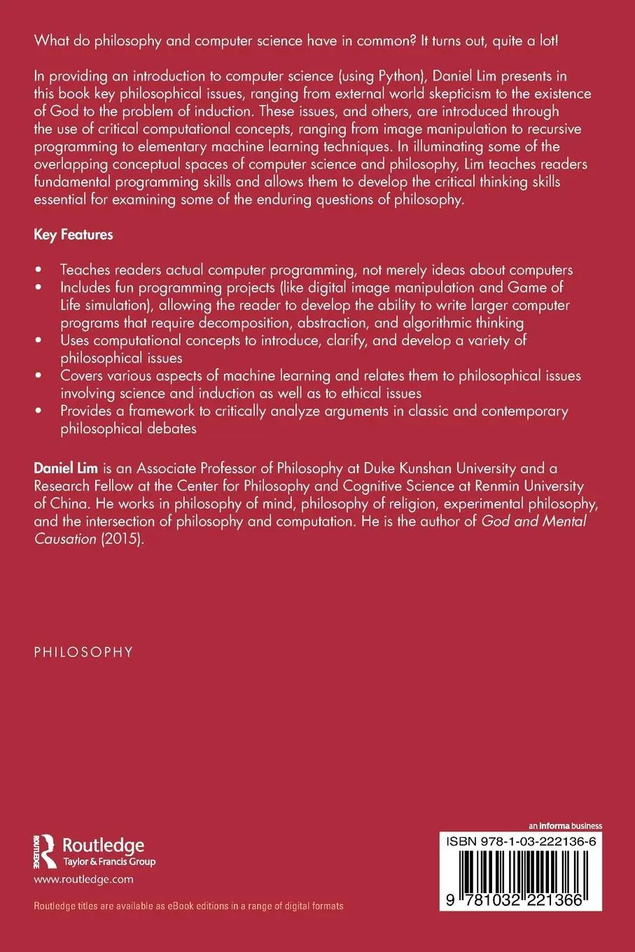 Rückseite: 9781032221366 | Philosophy through Computer Science | An Introduction | Daniel Lim
