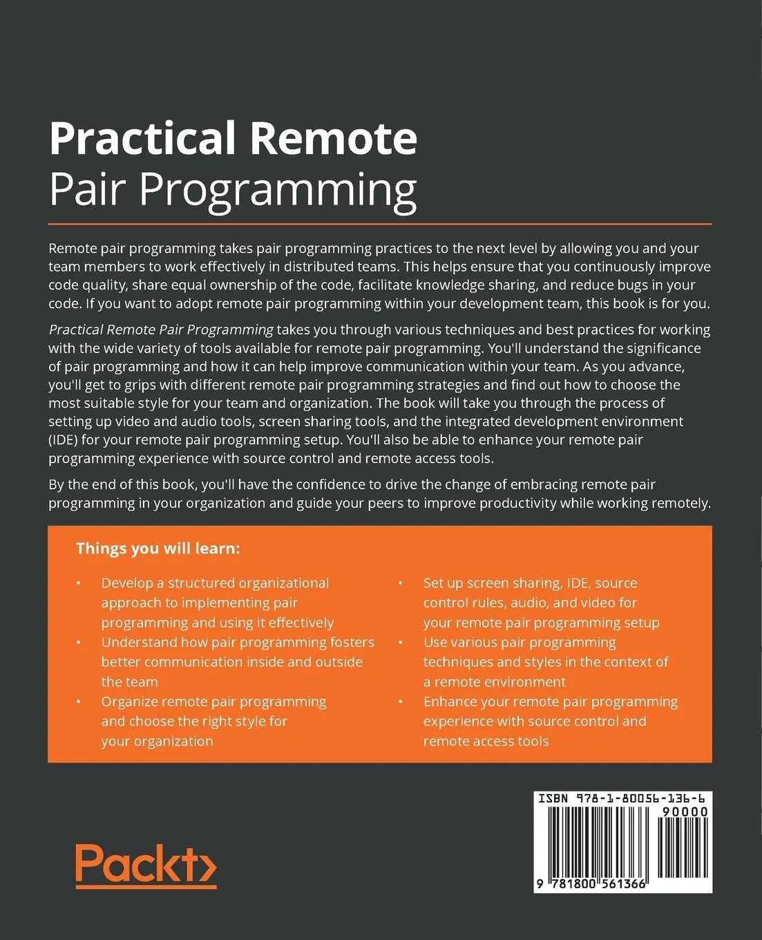 Rückseite: 9781800561366 | Practical Remote Pair Programming | Adrian Bolboac¿ | Taschenbuch