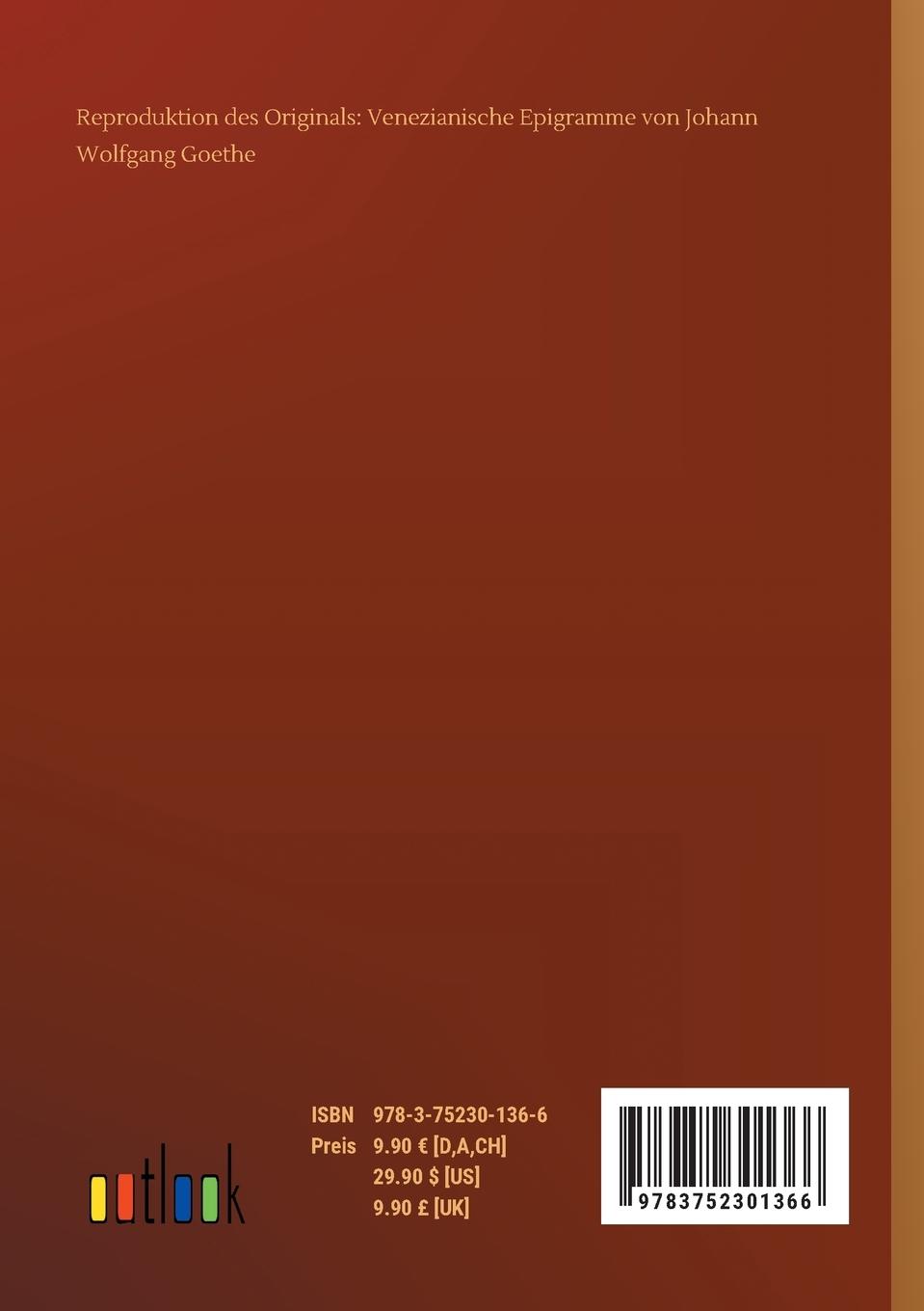 Rückseite: 9783752301366 | Venezianische Epigramme | Johann Wolfgang Goethe | Taschenbuch | 44 S.