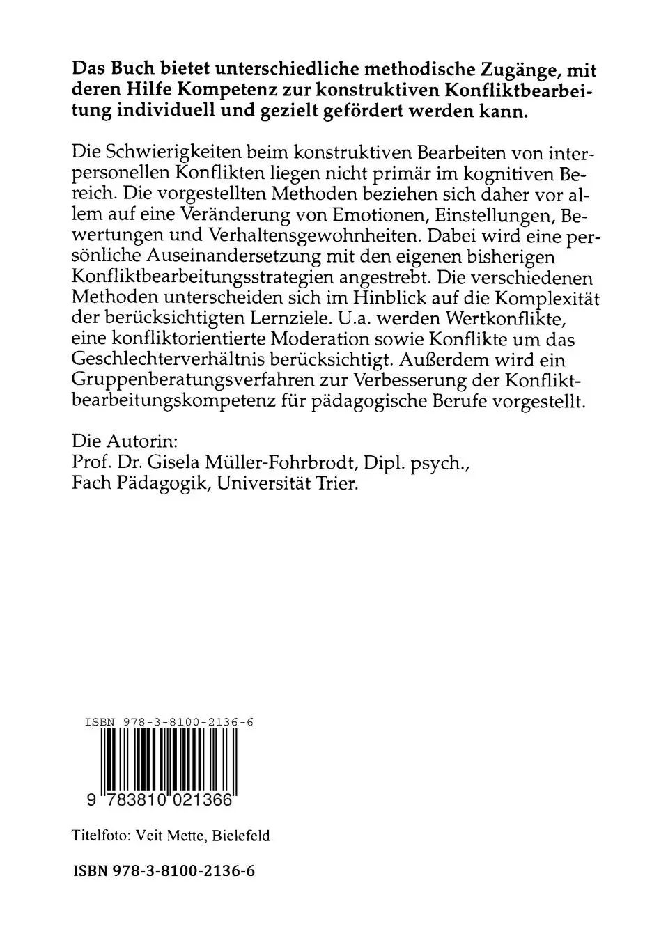 Rückseite: 9783810021366 | Konflikte konstruktiv bearbeiten lernen | Gisela Müller-Fohrbrodt