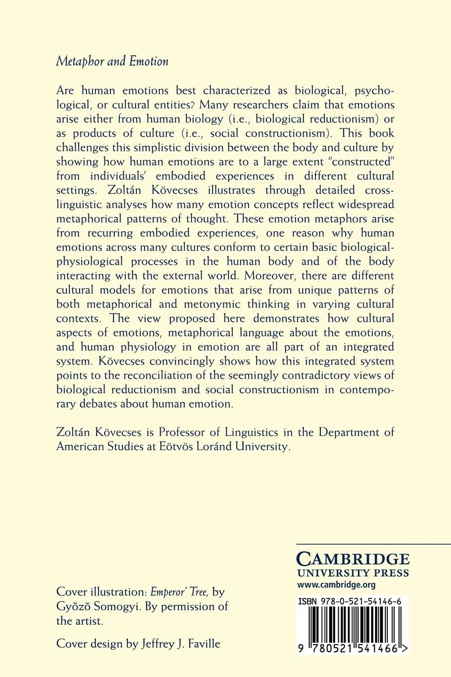 Rückseite: 9780521541466 | Metaphor and Emotion | Language, Culture, and Body in Human Feeling