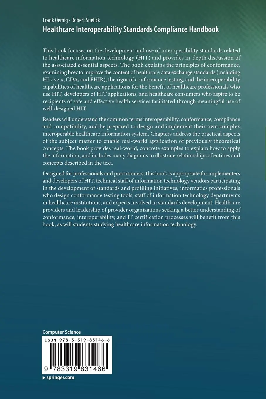 Rückseite: 9783319831466 | Healthcare Interoperability Standards Compliance Handbook | Buch
