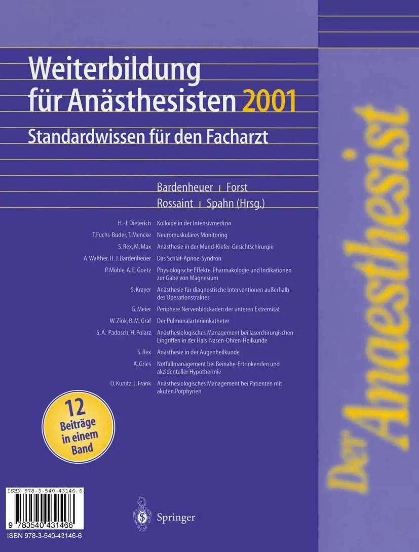 Cover: 9783540431466 | Der Anaesthesist Weiterbildung für Anästhesisten 1997 | Taschenbuch