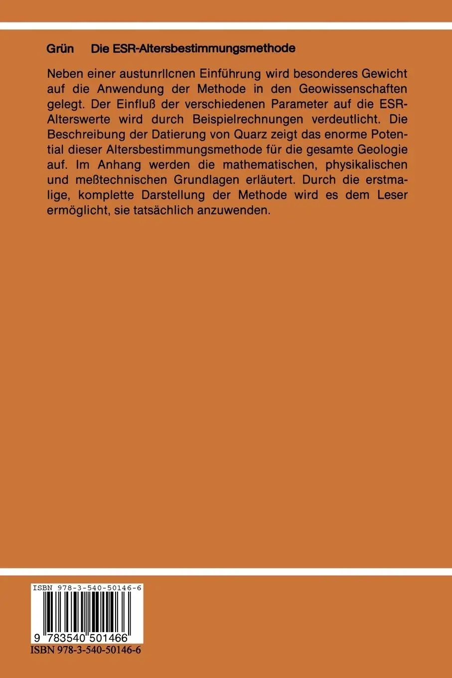 Rückseite: 9783540501466 | Die ESR-Altersbestimmungsmethode | Rainer Grün | Taschenbuch | viii