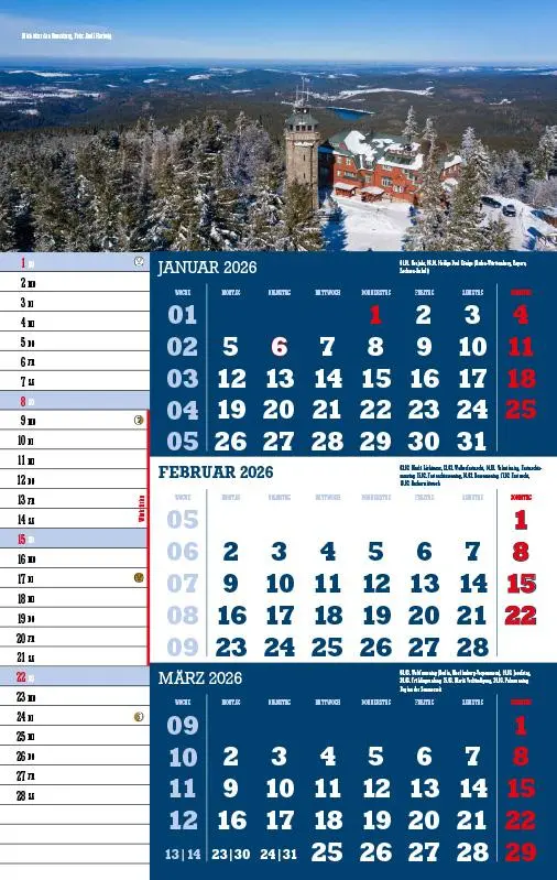 Bild: 9783957561466 | 3-Monatskalender Sachsen 2026 | Jörg Neubert | Kalender | Datumsreiter